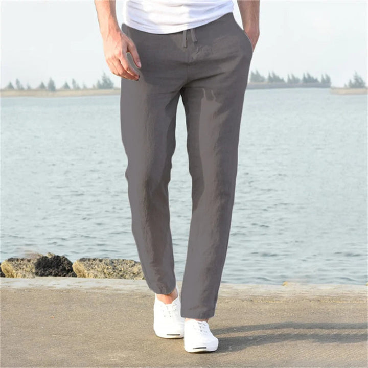 Soft linen blend men's trousers, lightweight and breathable, ensuring ultimate comfort for summer casual wear.