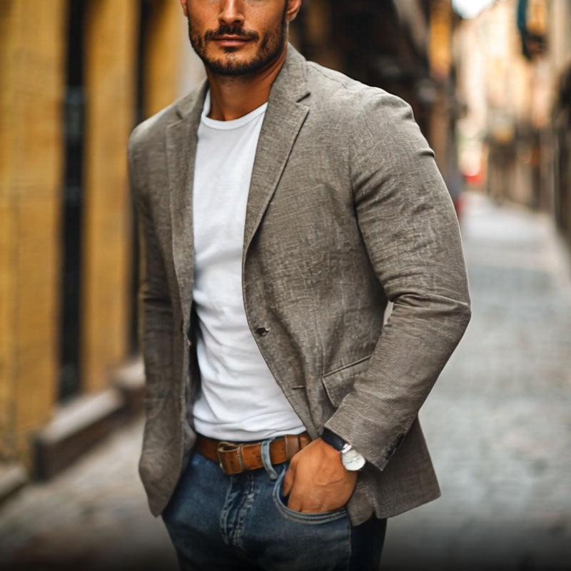 Versatile men's lightweight blazer. Perfect for warm weather, business casual, summer wedding attire, or smart casual style.