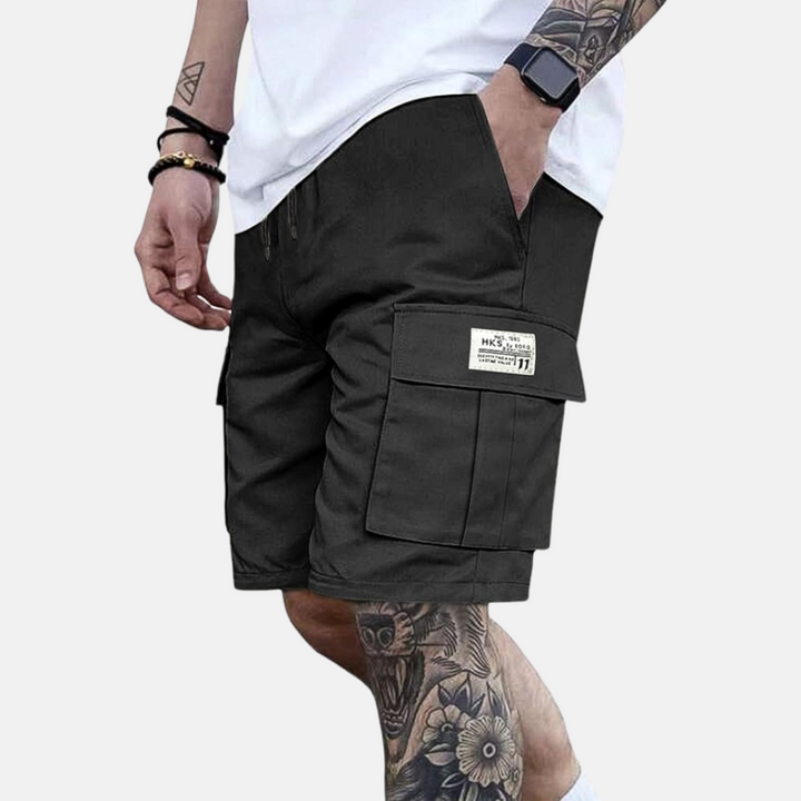 Comfortable men's casual cargo shorts, loose fit, perfect for summer. Features elastic waist & knee-length design.