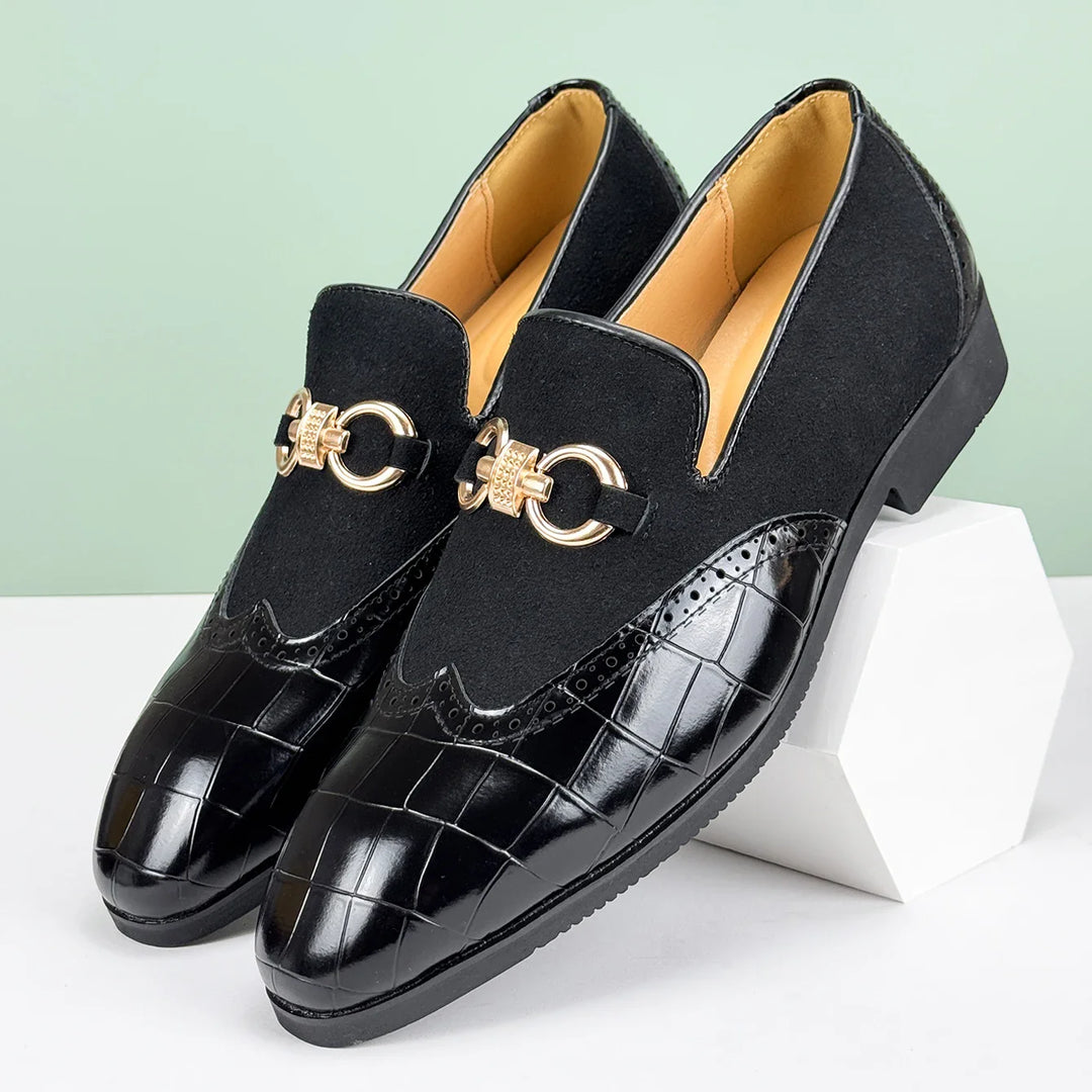 Elegant men's blue leather loafers, crocodile embossed, perfect formal or smart casual fashion