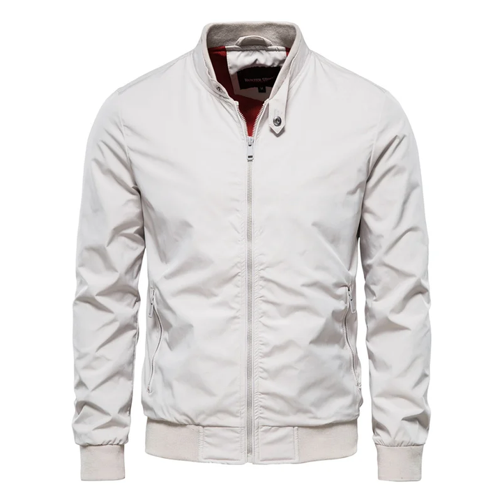 Back view of men's lightweight zip jacket, modern urban fashion, suitable for everyday wear