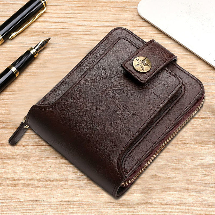 Men's multi-card horizontal zipper wallet, a versatile and trendy fashion accessory for men.