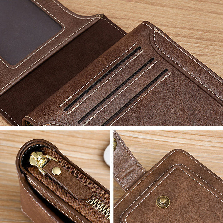 Detail of multiple card slots inside the men's fashionable multi-card horizontal zipper wallet.