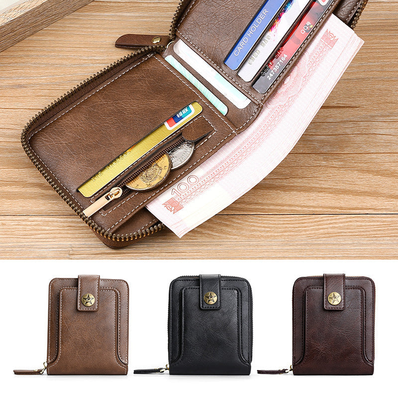 Interior view of the men's multi-card horizontal wallet showing bill and coin compartments.