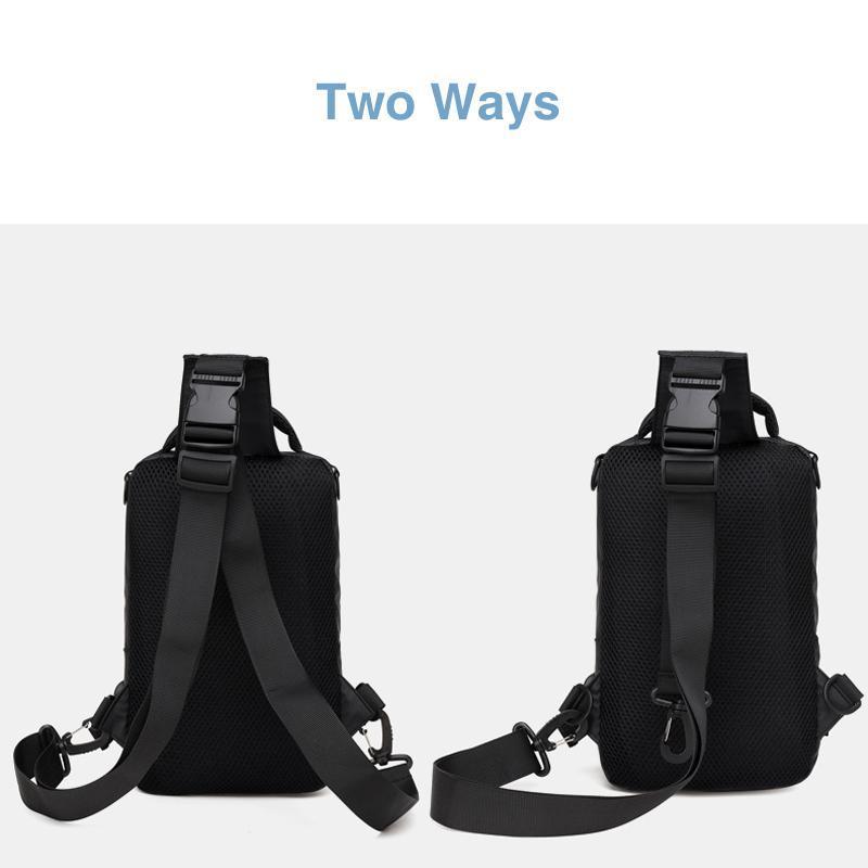 Interior view of multi-functional sling bag, revealing organized compartments for essentials and devices