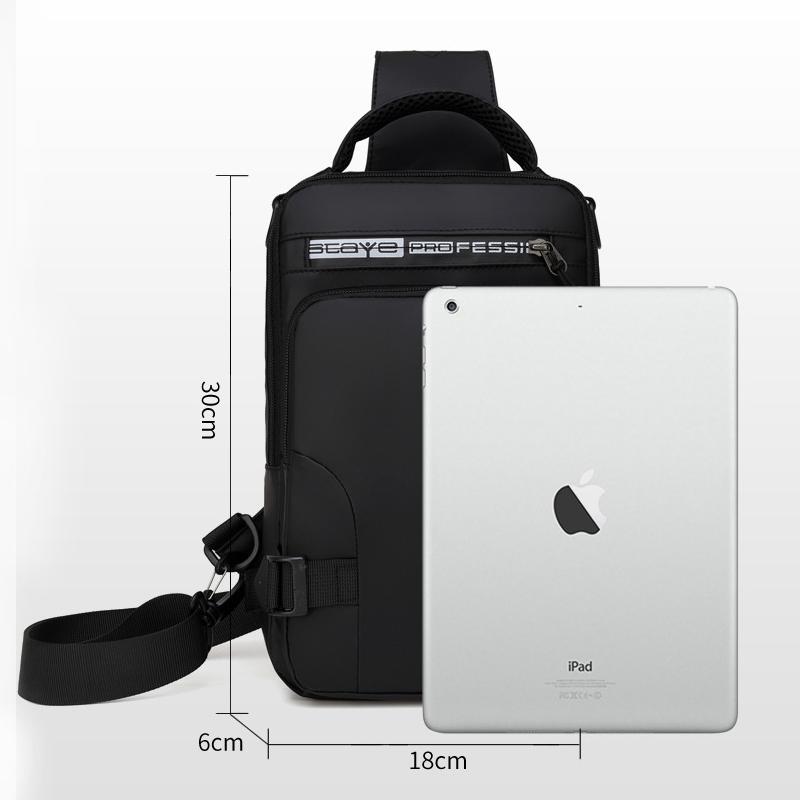 Crossbody men's bag showcasing its sleek design and practical size for carrying essentials
