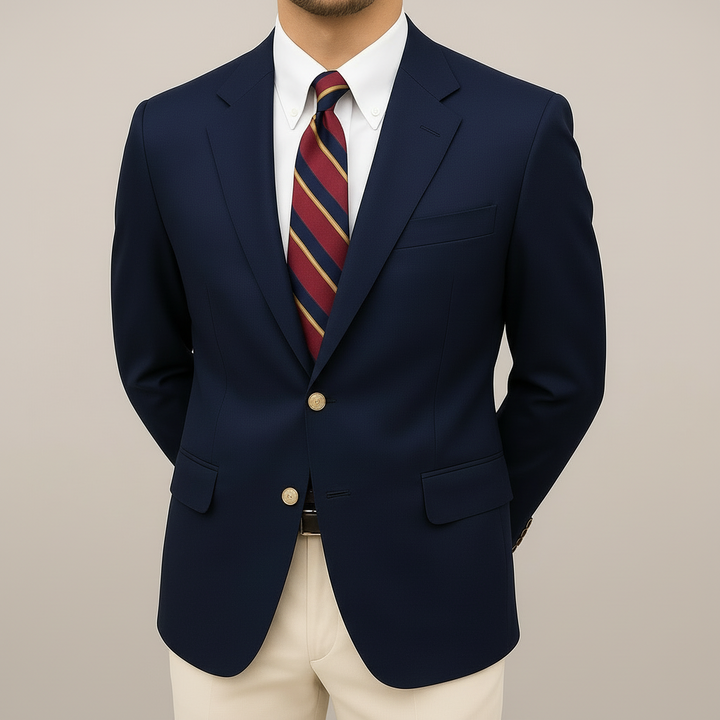 Men's navy blue tailored blazer jacket, lightweight, perfect for spring smart casual or business casual