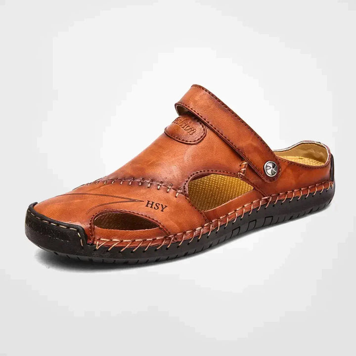 Men's active outdoor sandals with orthopedic arch support, adjustable straps & closed toe for comfort.