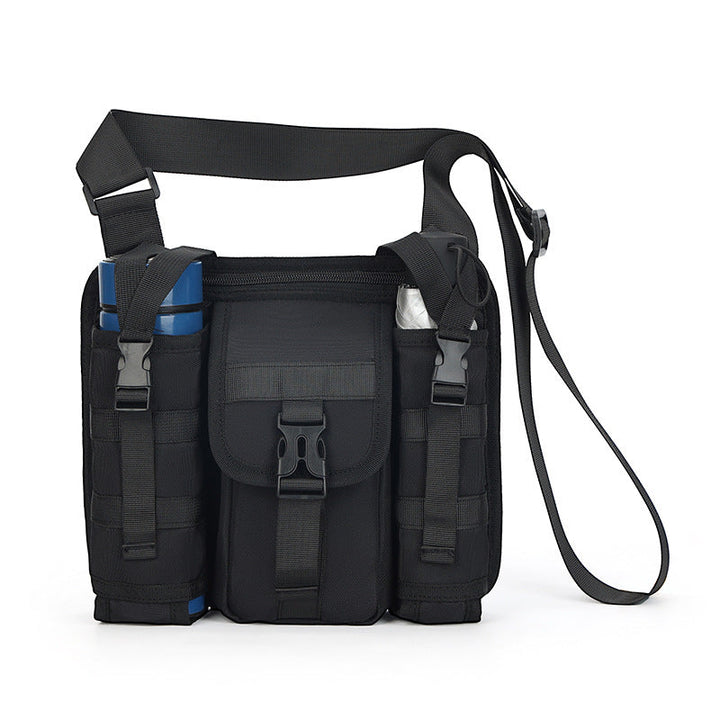 A man wearing a men's outdoor travel crossbody bag, illustrating comfortable fit and style