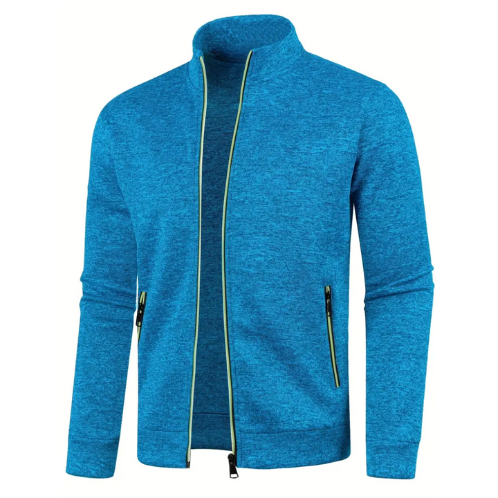 Durable men's workout jacket, full zip, lightweight, designed for peak athletic performance.