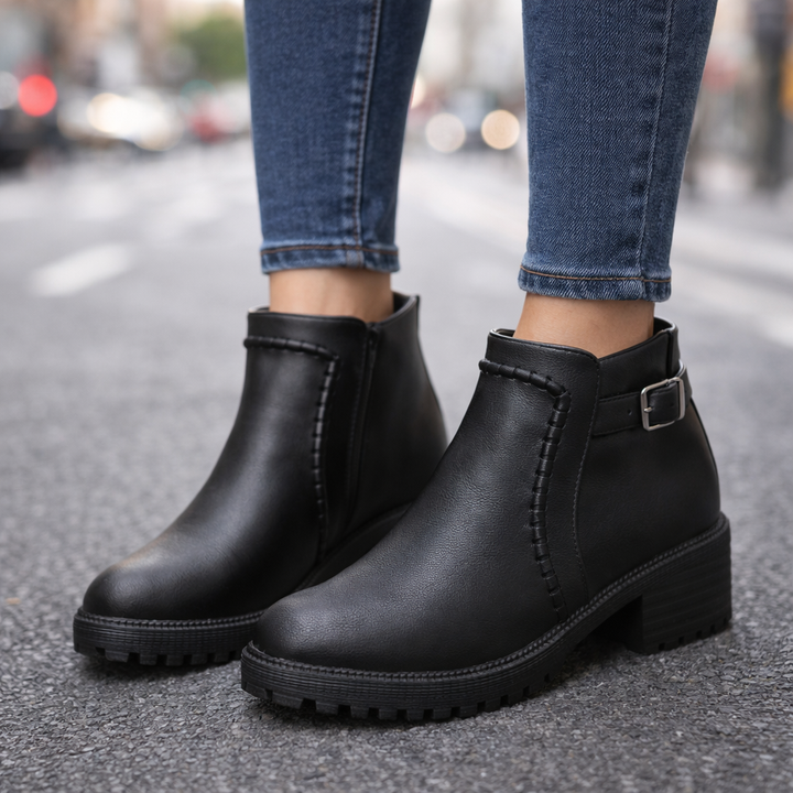 Stylish men's black leather ankle boots, orthopedic design for superior comfort and durability