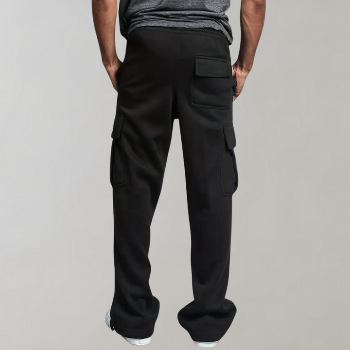 Close-up of the durable fabric and stitching on men's casual relaxed fit cargo pants