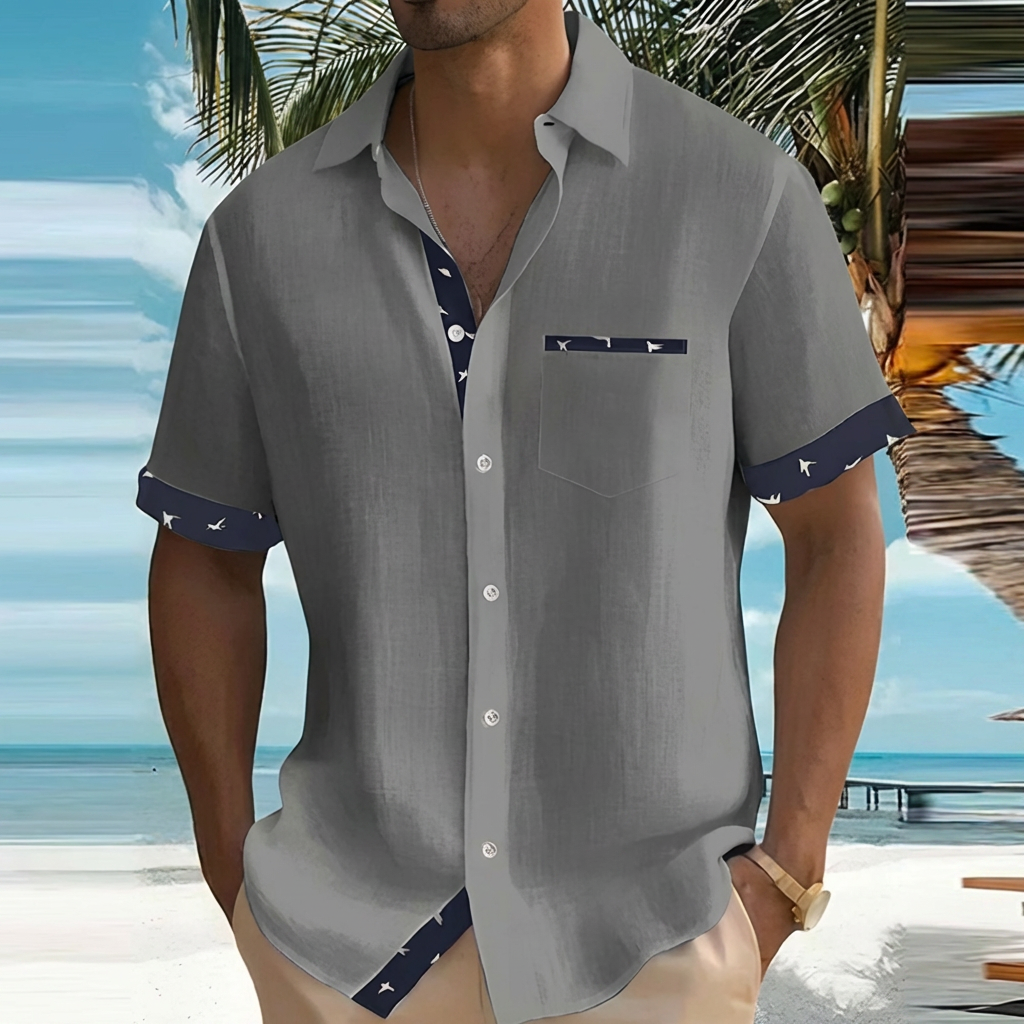 Effortless men's short sleeve casual shirt, perfect for summer days, vacations, or warm weather.
