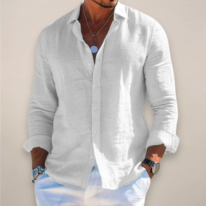 Comfortable men's relaxed fit long sleeve top. Stylish button shirt for everyday versatility.