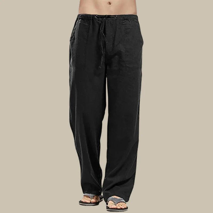 Comfortable, versatile men's relaxed straight-cut drawstring summer pants, ankle-length for warm weather.