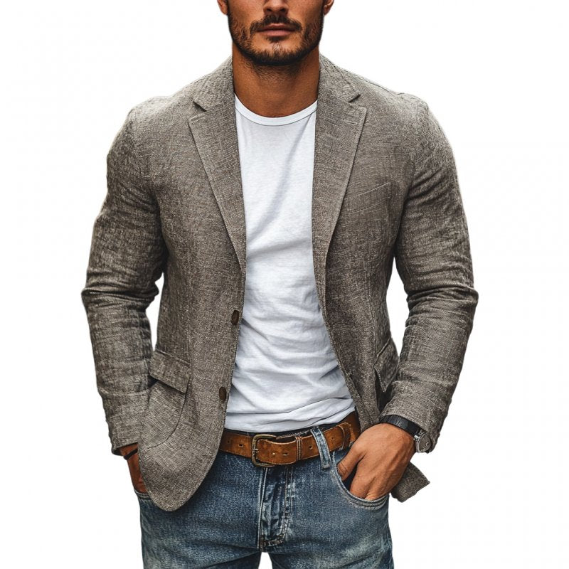 Men's sharp single-breasted slim fit blazer in classic navy, perfect for smart casual or business wear.