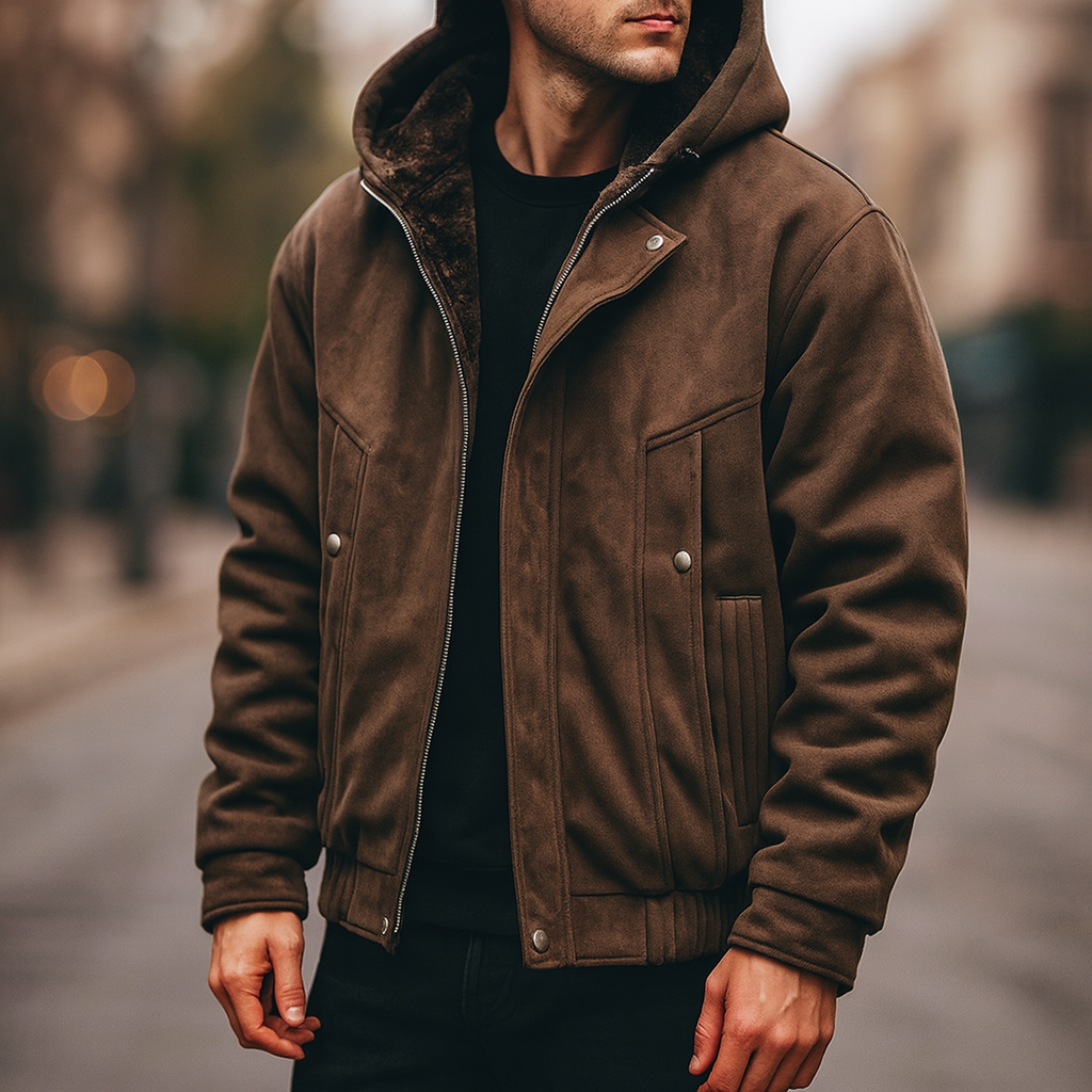 Men's sherpa-lined full-zip hooded jacket, warm winter coat, casual outerwear