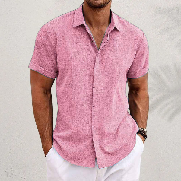 Relaxed fit men's summer shirt, short sleeve and button-down design for warm weather comfort.