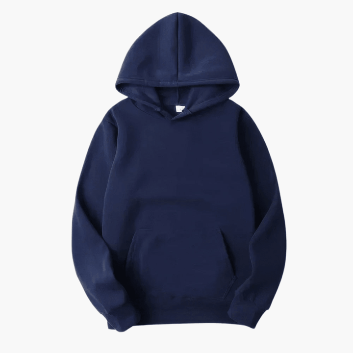 Front view of a basic men's solid hoodie, long sleeve, ideal for comfortable daily wear.