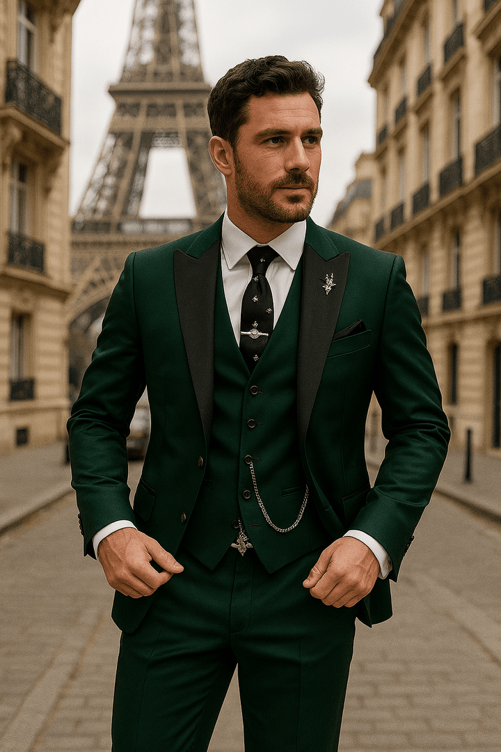Men's slim fit 3-piece suit for formal events, weddings & business. Sharp, tailored fashion.