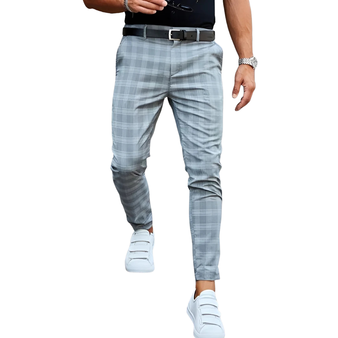 Men's slim fit cropped checked dress pants for a modern, versatile style.