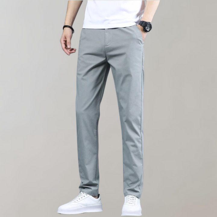 Comfortable grey slim-fit pants for men, suitable for various casual occasions