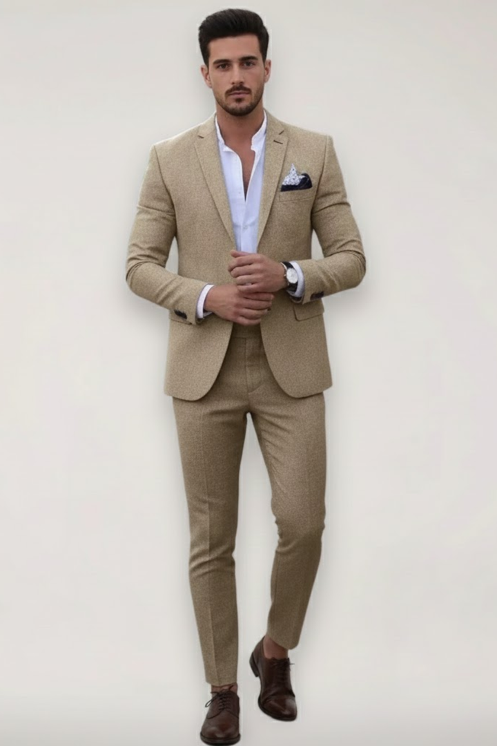 Men's slim fit spring suit set, lightweight two-piece for formal wear or business attire