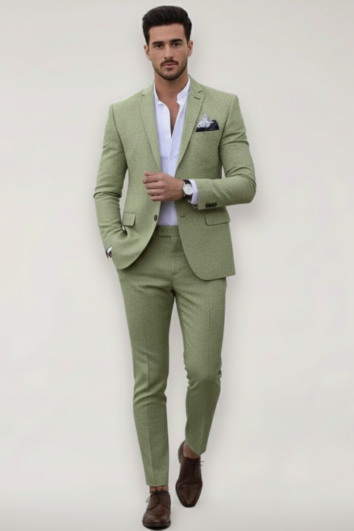 Sophisticated men's tailored slim fit suit, perfect for spring weddings and professional events
