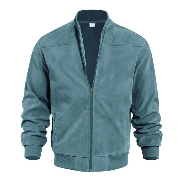 Men's fashion: complete outfit featuring a stylish suede-look transitional jacket.