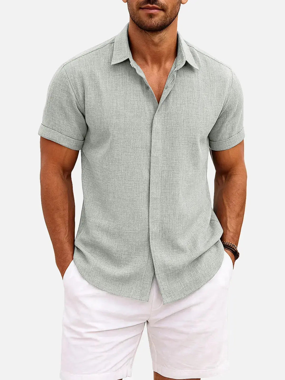 Comfortable men's textured short sleeve casual shirt, button down, ideal for everyday.