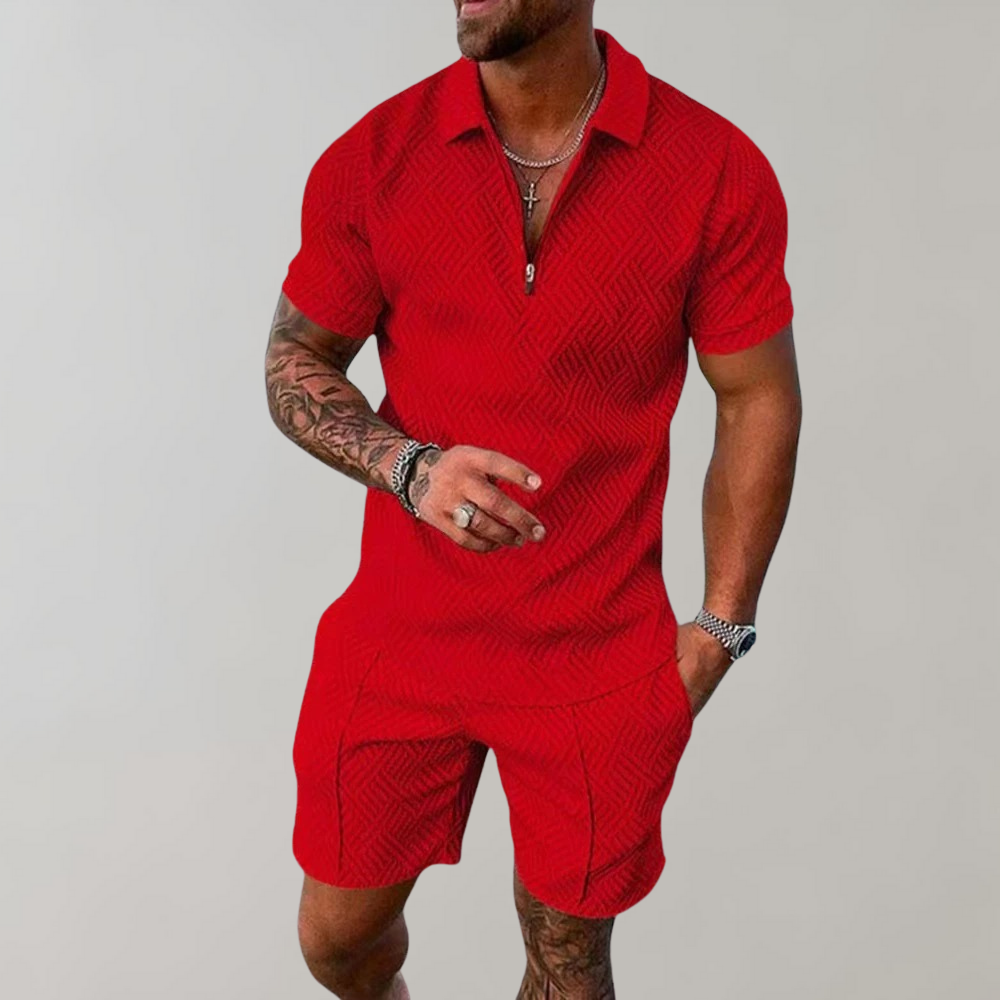Stylish men's summer fashion set: two-piece polo shirt and shorts for a comfortable and matching casual look.