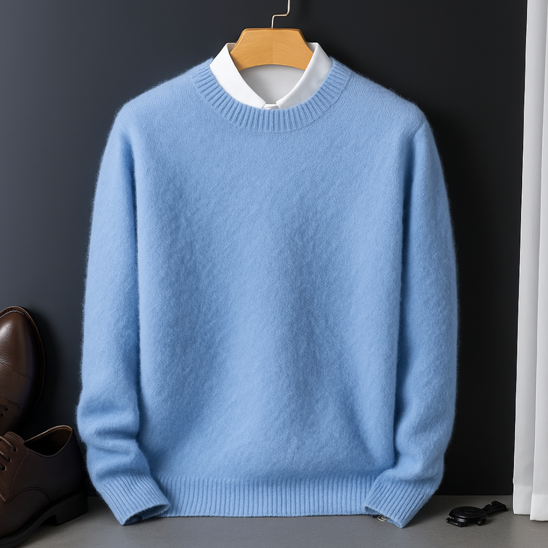 Men's Valencia ultra-soft pullover sweater. Elegant knitwear for casual fall & winter comfort. Long sleeve layering top.