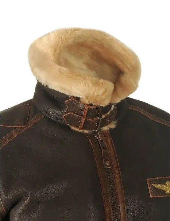 Classic men's vintage aviator bomber jacket, rugged style, warm outerwear for winter & autumn fashion.