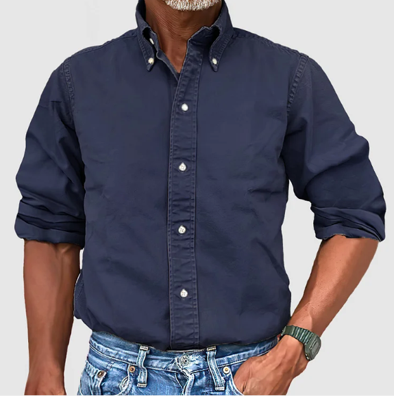 Men's classic long sleeve button down shirt, vintage wash, ideal for comfortable everyday style.