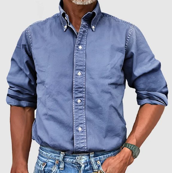 Men's long sleeve button-down, vintage wash, ideal for relaxed casual wear or smart business casual looks.