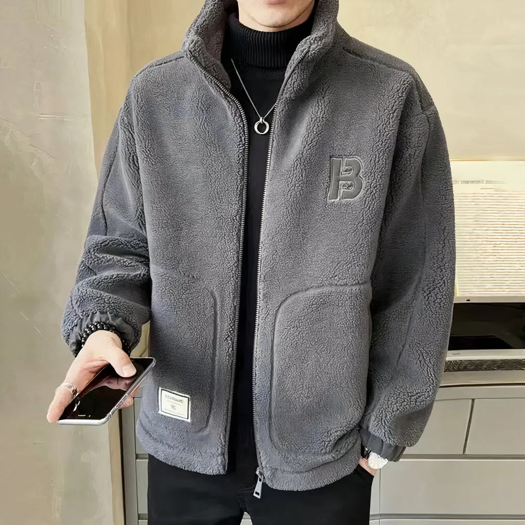 Cozy men's high collar fleece winter jacket in regular fit. Warm outerwear designed for ultimate comfort.