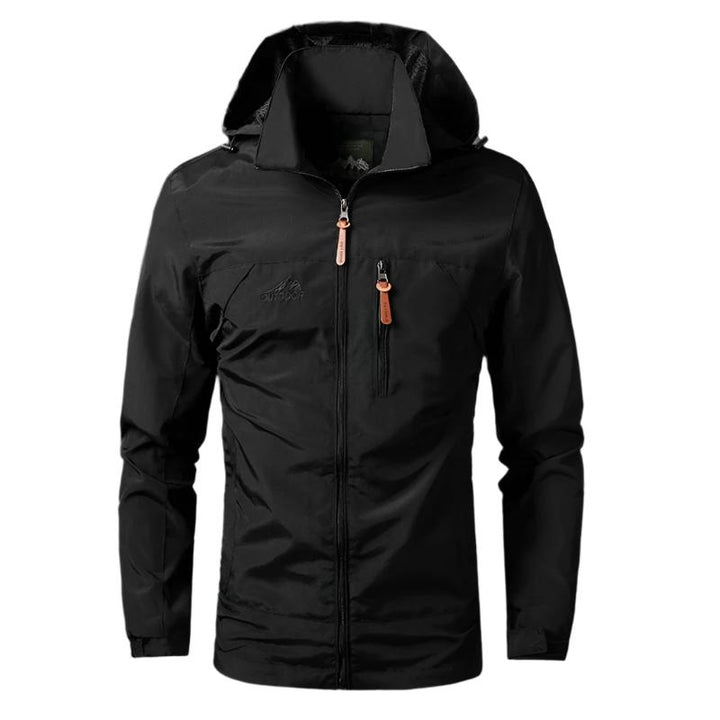 Men's waterproof & windproof outdoor jacket. Durable all-season utility coat for hiking & travel.