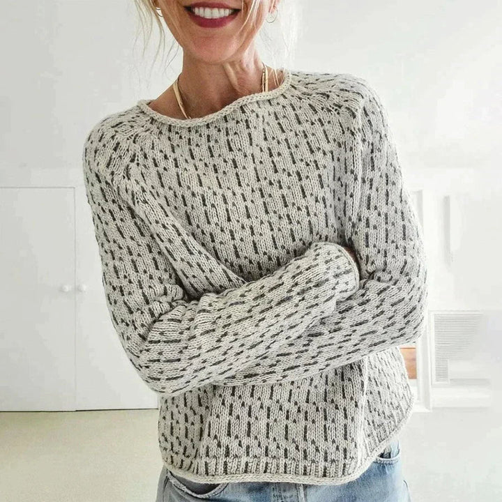 Front view of a men's casual winter colorblock crew neck pullover sweater