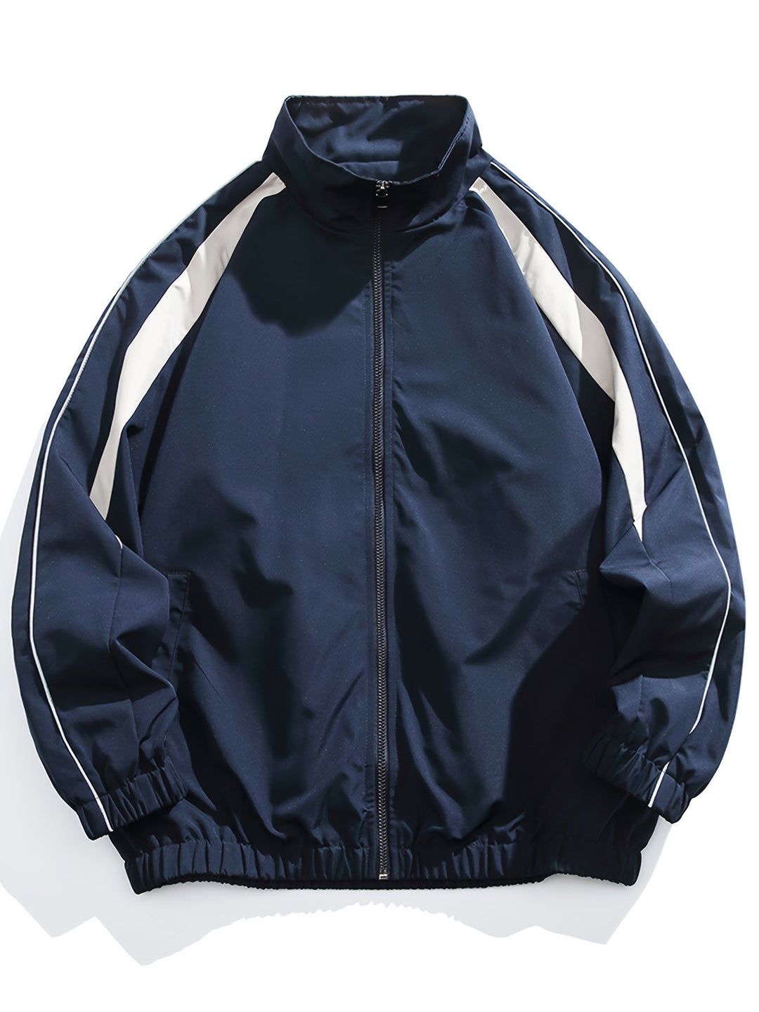 Stylish men's athletic windbreaker jacket with full zip & stand-up collar. Ideal lightweight outerwear for active men.