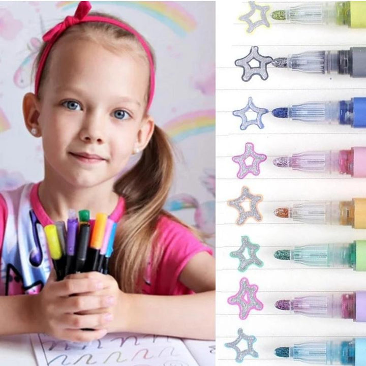 Boxed set of Metallic Outline Art Marker Pens, a perfect stationery gift for crafters and artists.