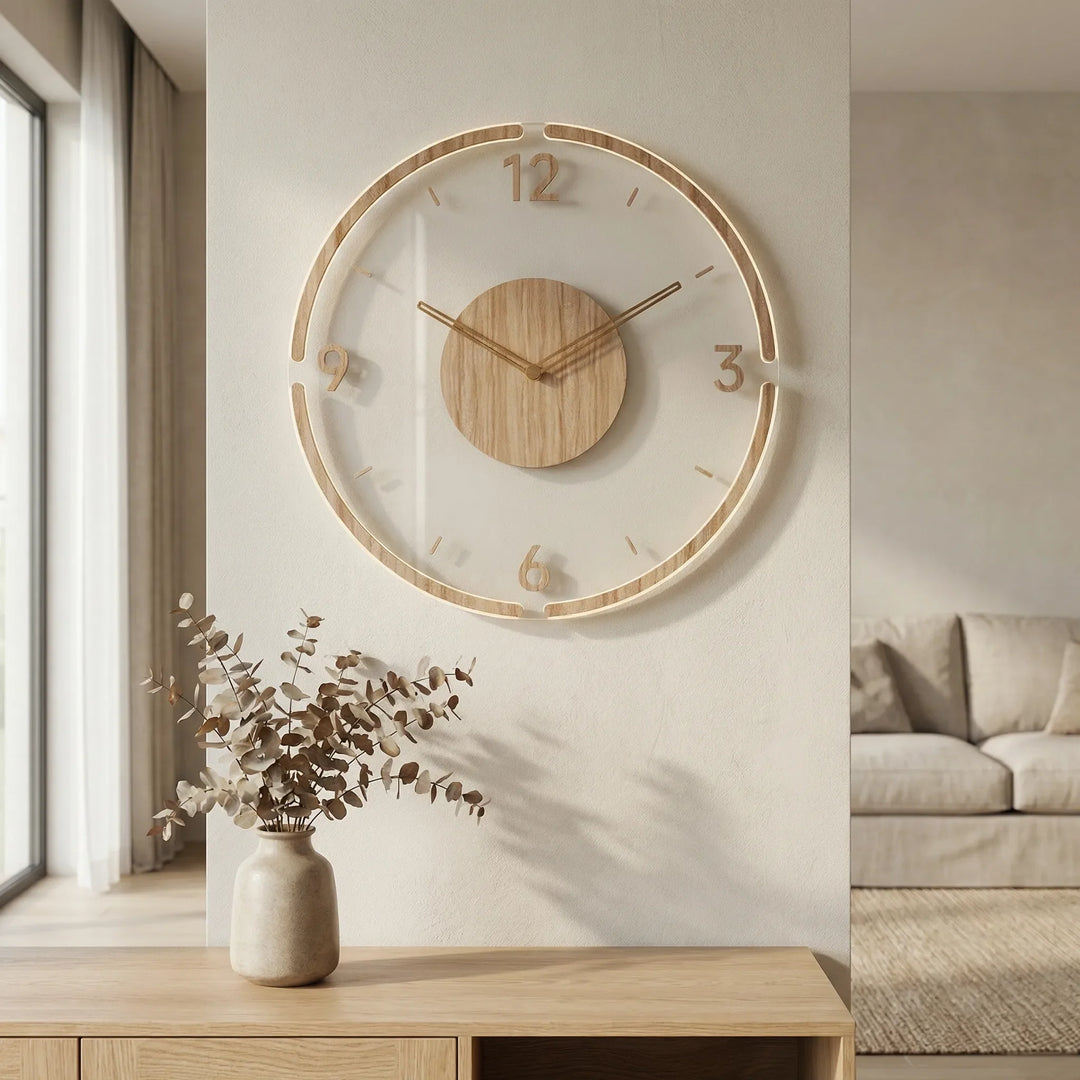 Modern round wall clock, clean lines, a stylish timepiece for elegant home decor.
