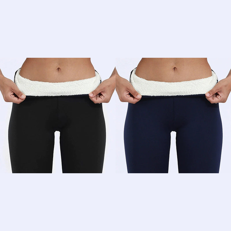 Women's thermal leggings paired with winter boots, suitable for outdoor cold weather activities