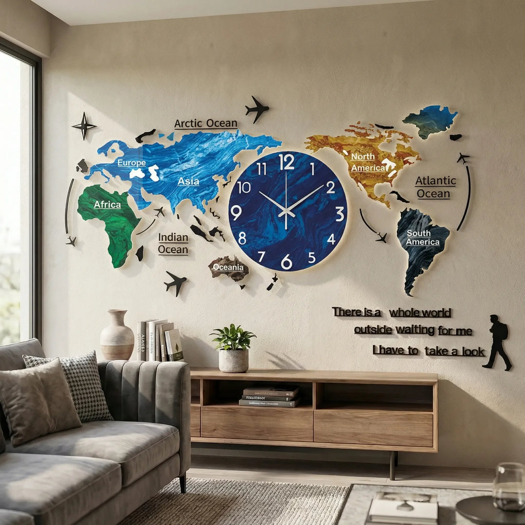 DIY 3D wall clock decor. Contemporary design, oversized and unique for modern living room walls.