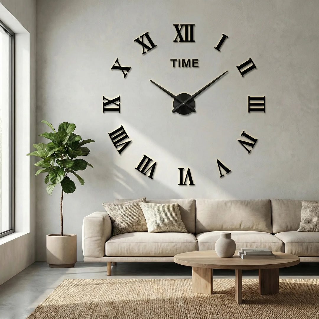 Unique geometric wall clock for modern living rooms, enhances home aesthetic.