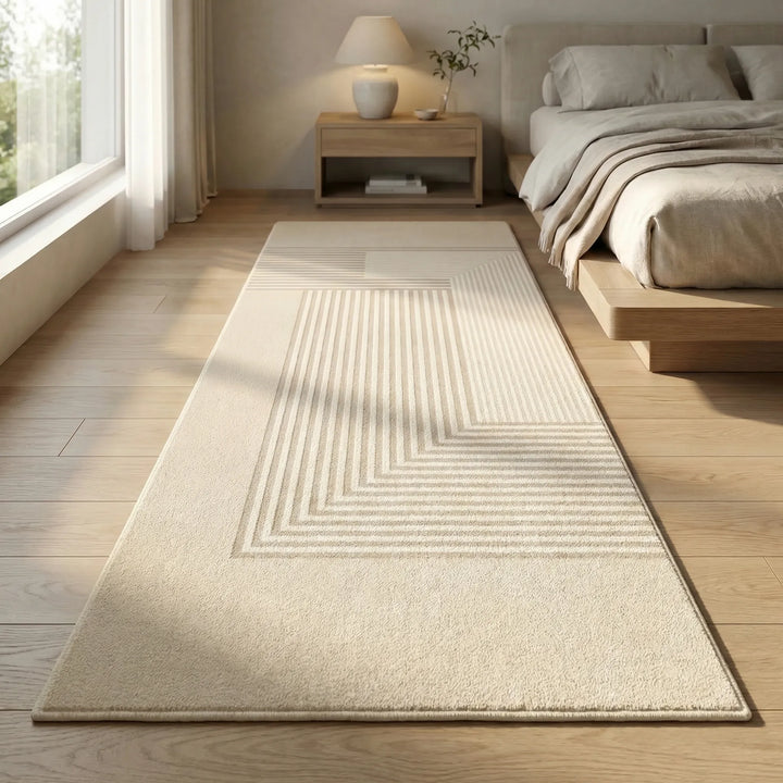 Soft modern runner rug with a non-slip backing, featuring a sophisticated wave pattern for home decor.
