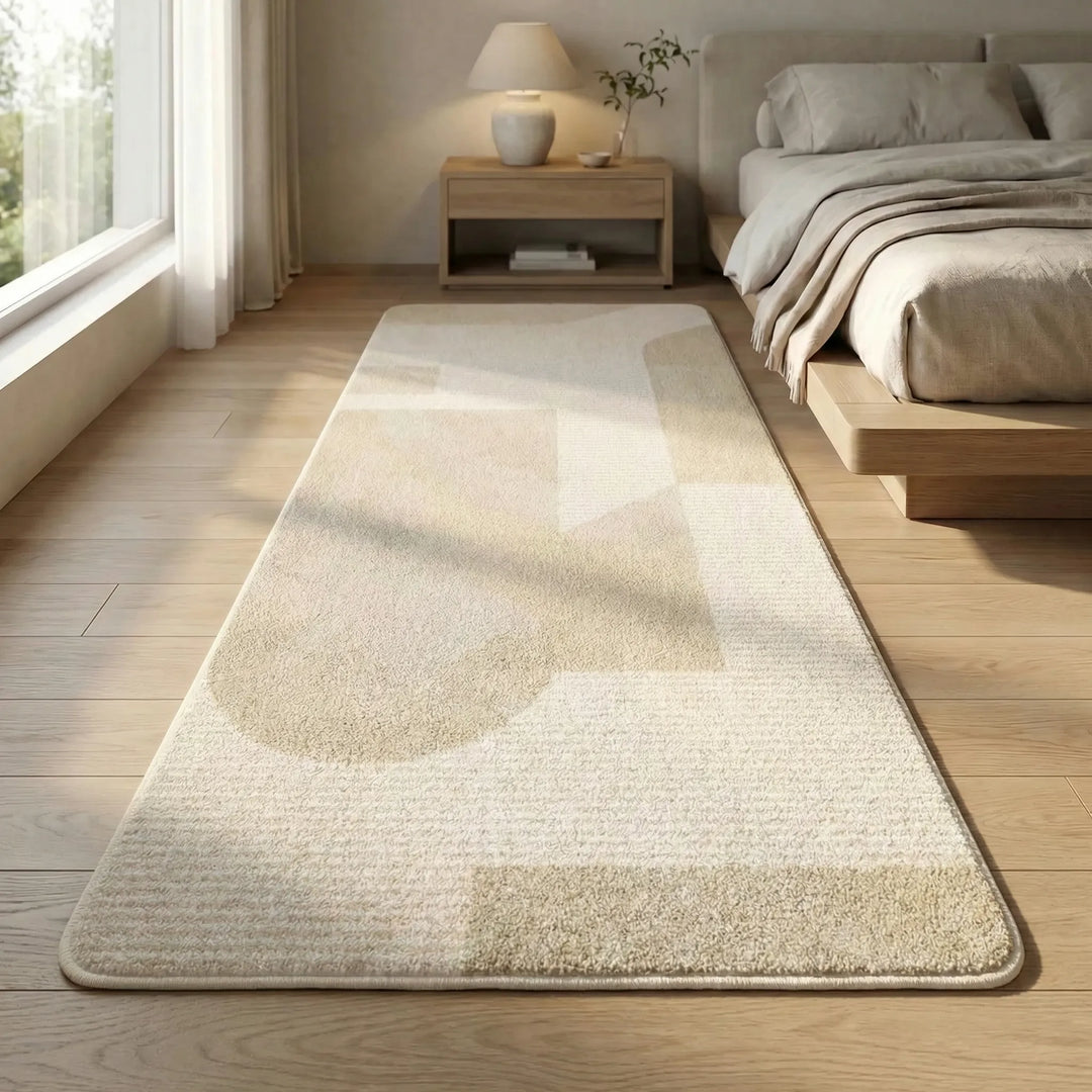 Statement modern area rug, a soft runner with a Flowique wave design and non-slip functionality.
