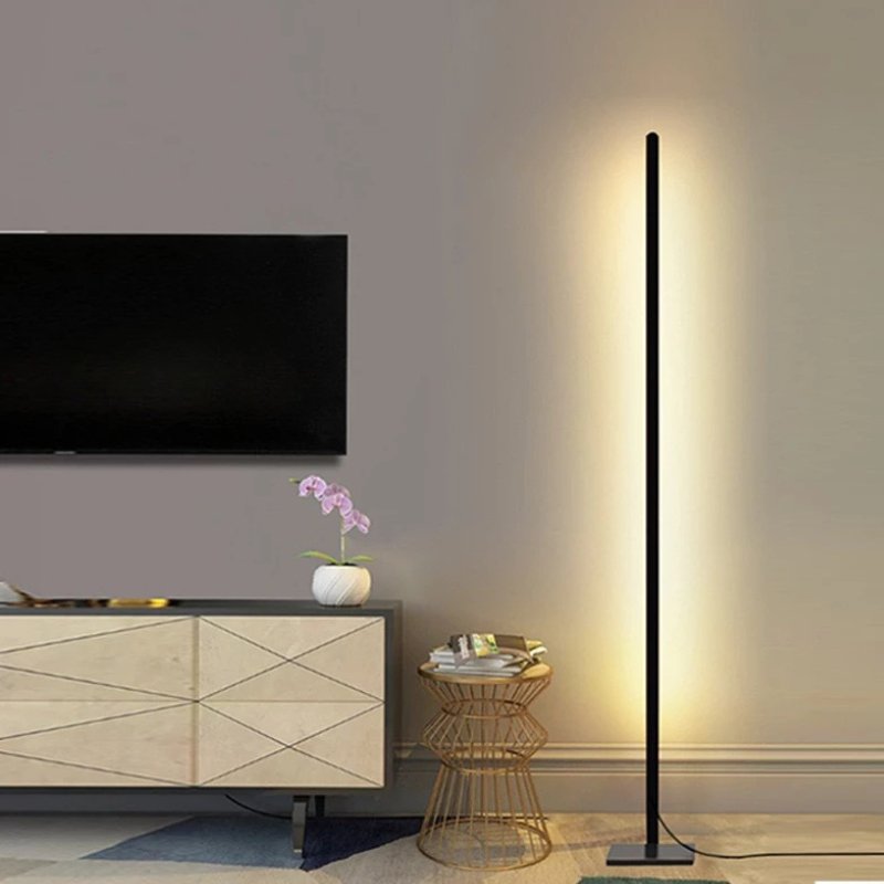 "Modern LED floor lamp with soft glow, sleek design, adjustable lighting, perfect for elegant and contemporary interiors."