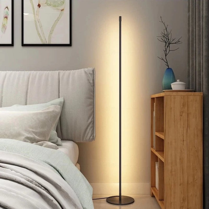 "Modern LED floor lamp with soft glow, sleek design, adjustable lighting, perfect for elegant and contemporary interiors."