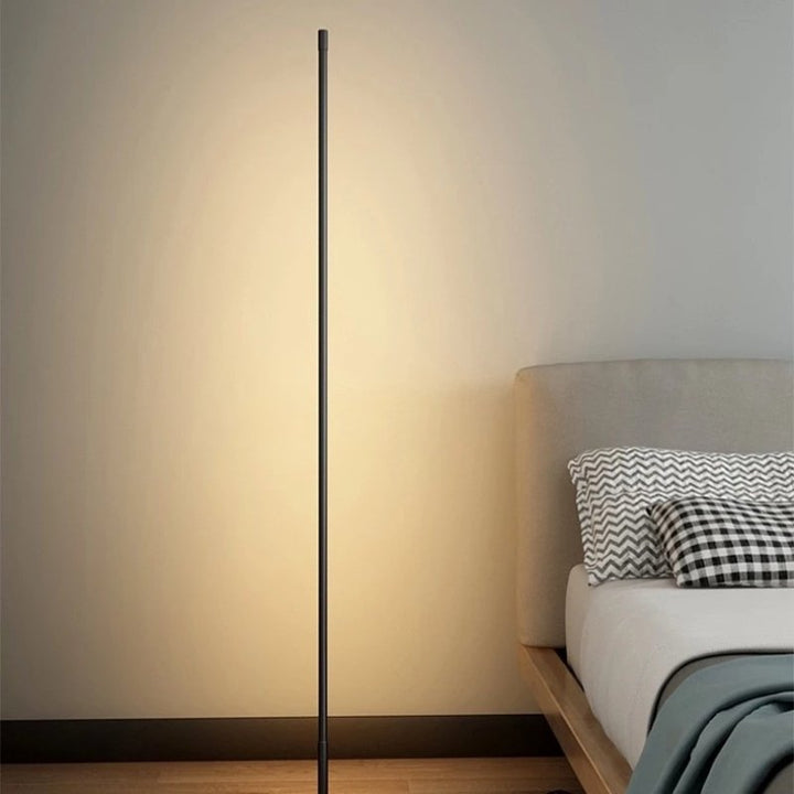 "Modern LED floor lamp with soft glow, sleek design, adjustable lighting, perfect for elegant and contemporary interiors."