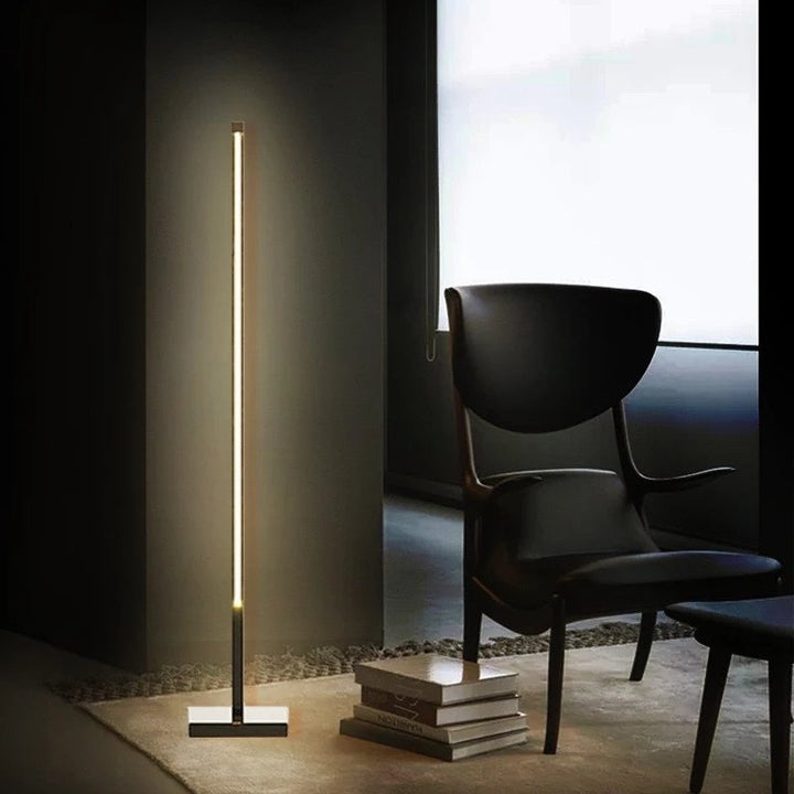 "Modern LED floor lamp with soft glow, sleek design, adjustable lighting, perfect for elegant and contemporary interiors."